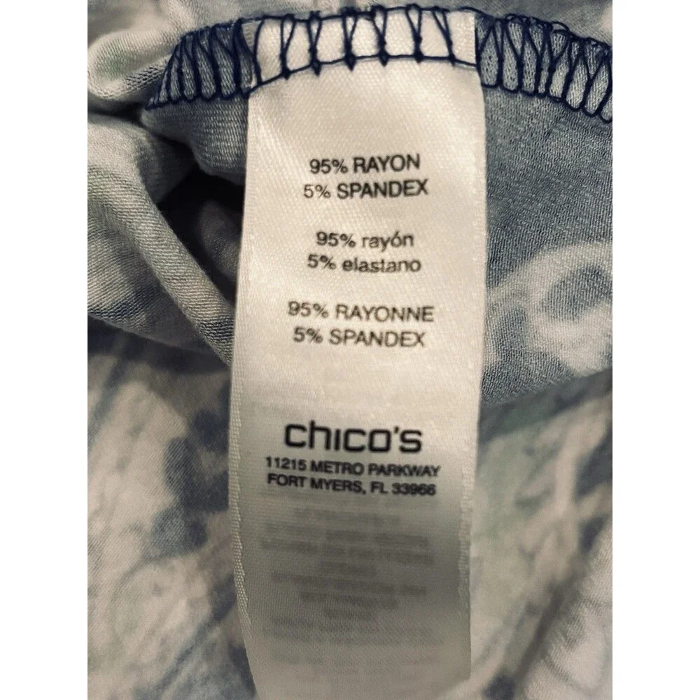 Chico’s Blouse Top Womens Size 2 US Large Blue White Paisley Floral Stretch - Picture 4 of 7
